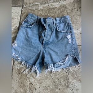 Agolde Light Blue Distressed Jean Shorts